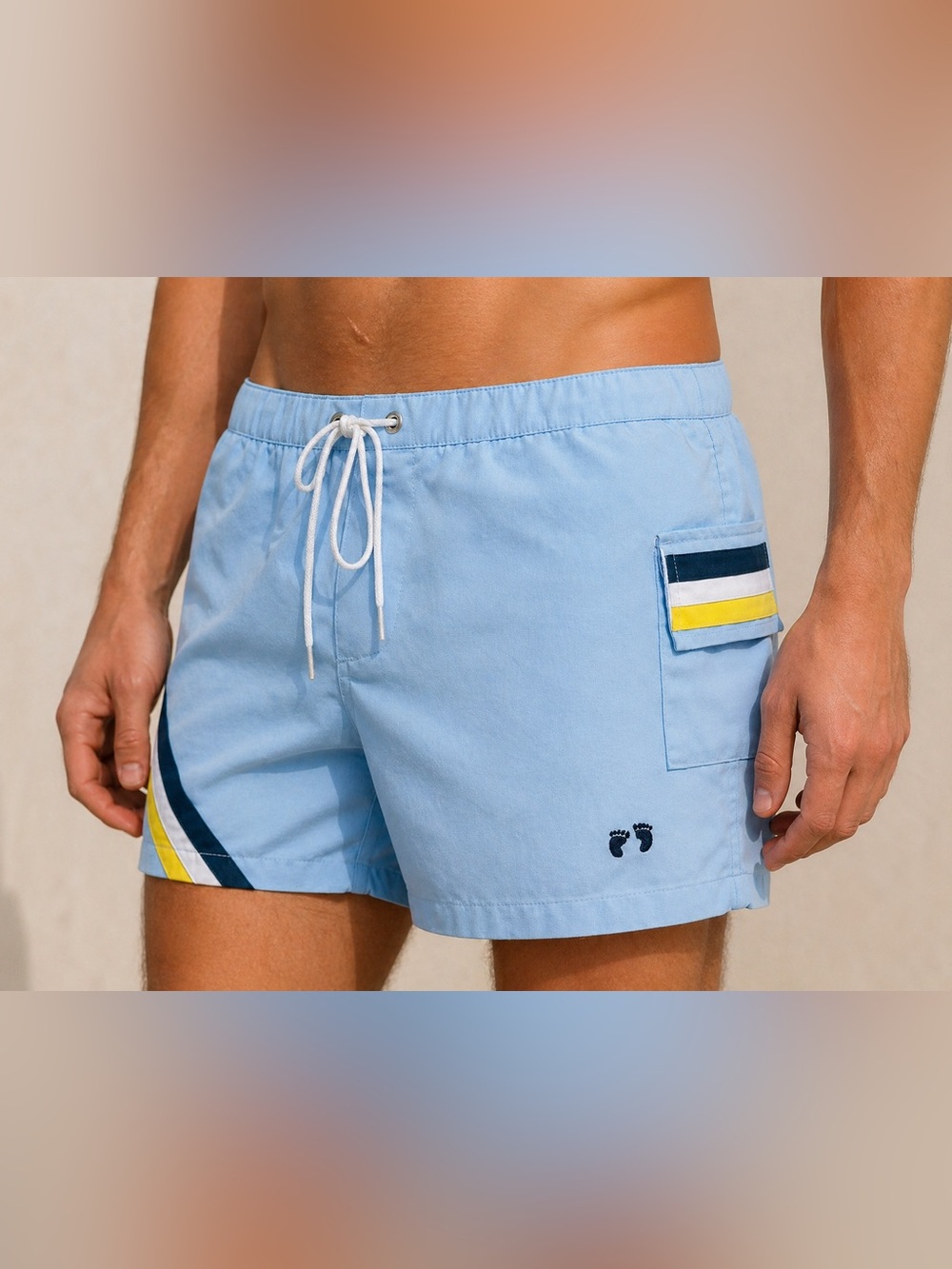 Hang Ten surf-style swim shorts (light blue, embroidered logo) S/M
